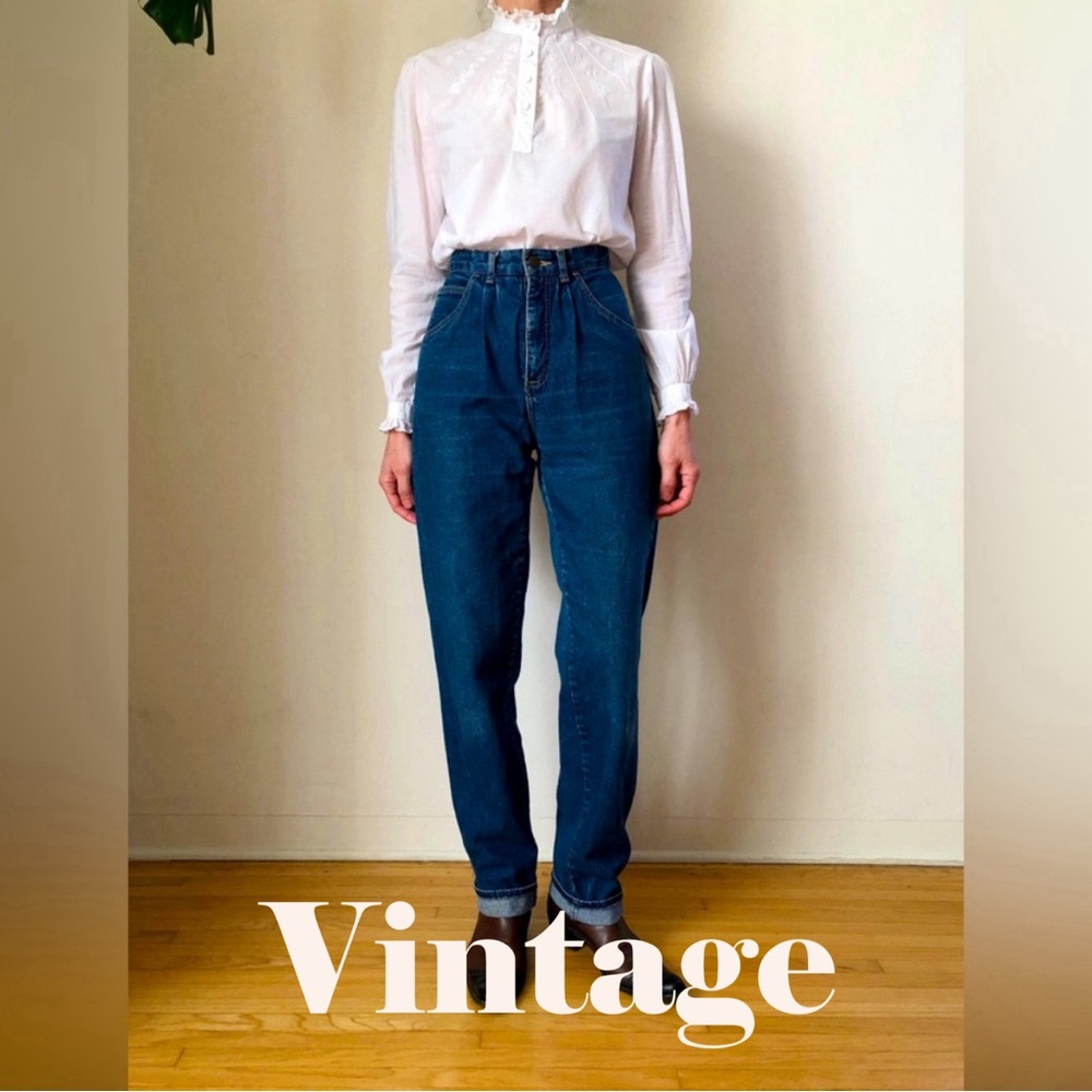 Vintage Jean St. Tropez ultra high pleated waist jeans 80s tapered leg. Size 27.